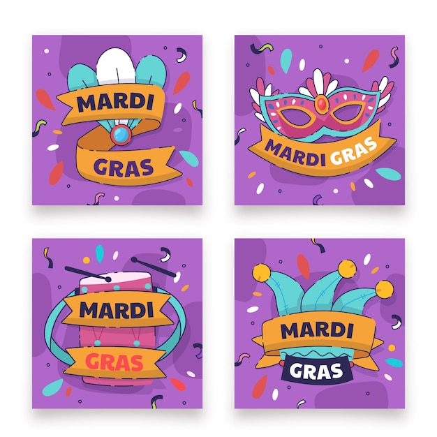 Collection De Messages Instagram Mardi Gras Dessinés à La Main