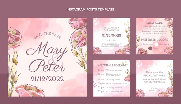 Collection De Messages Instagram De Mariage Dessinés à La Main