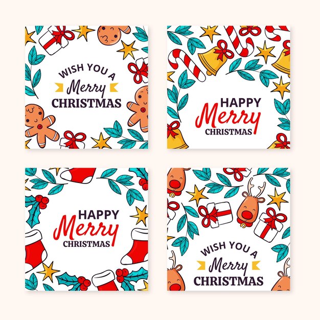 Collection De Messages Instagram De Noël Dessinés à La Main