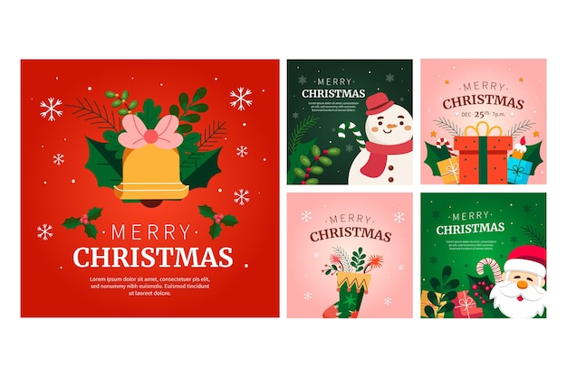 Vecteur gratuit collection de messages instagram de noël plat dessinés à la main