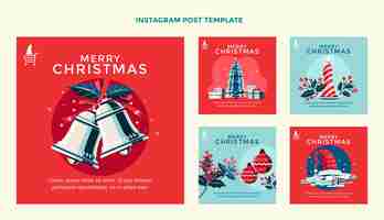 Vecteur gratuit collection de messages instagram de noël plat dessinés à la main