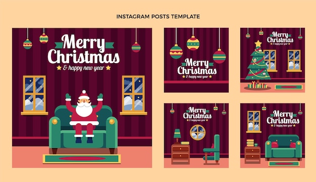 Vecteur gratuit collection de messages instagram de noël plat