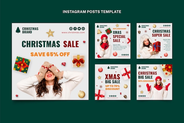 Vecteur gratuit collection de messages instagram de noël réalistes