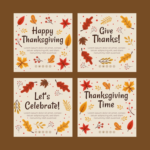 Vecteur gratuit collection de messages instagram à plat dessinés à la main pour thanksgiving