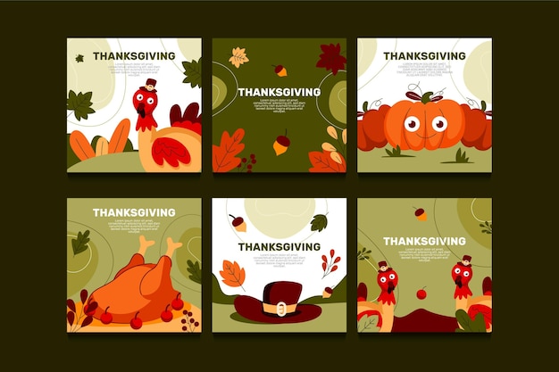 Collection De Messages Instagram à Plat Dessinés à La Main Pour Thanksgiving