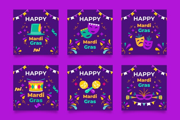 Vecteur gratuit collection de messages instagram plat mardi gras