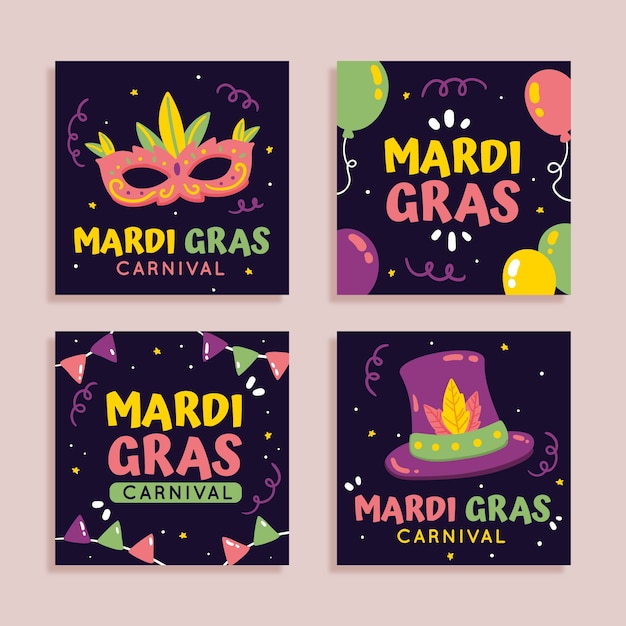 Vecteur gratuit collection de messages instagram plat mardi gras