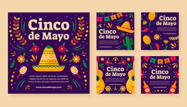 Vecteur gratuit collection de messages instagram plats cinco de mayo