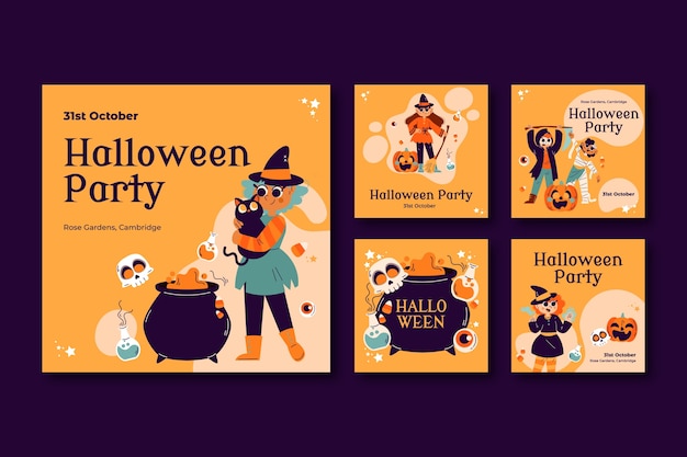 Vecteur gratuit collection de messages instagram plats halloween