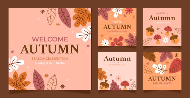 Vecteur gratuit collection de messages instagram plats pour la célébration de l'automne