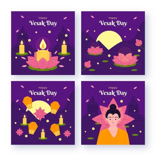 Vecteur gratuit collection de messages instagram plats pour la célébration du festival de la journée vesak