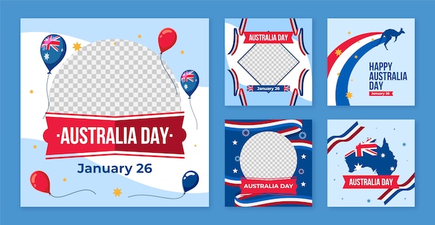 Vecteur gratuit une collection de messages instagram plats pour la célébration de la fête nationale australienne