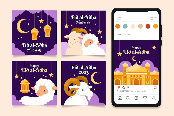 Vecteur gratuit collection de messages instagram plats pour la célébration islamique de l'aïd al-adha
