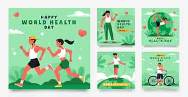 Vecteur gratuit collection de messages instagram plats pour la célébration de la journée mondiale de la santé