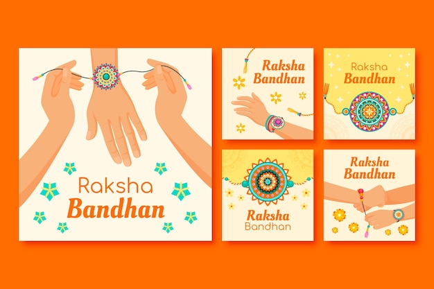 Vecteur gratuit collection de messages instagram plats pour la célébration de raksha bandhan