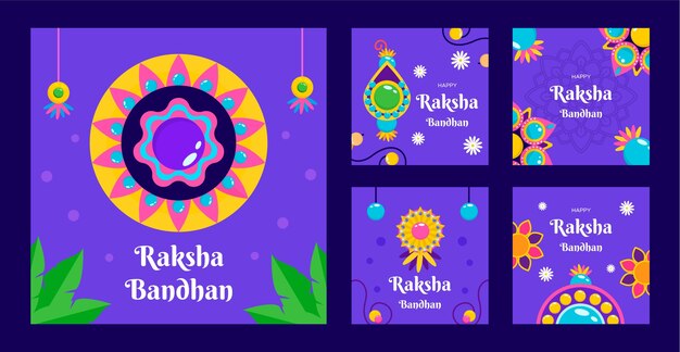 Vecteur gratuit collection de messages instagram plats pour la célébration de raksha bandhan