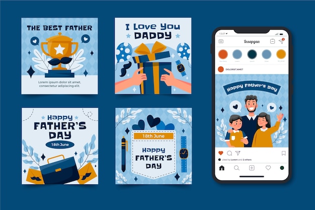 Vecteur gratuit collection de messages instagram plats pour la fête des pères