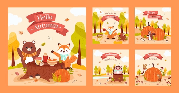 Vecteur gratuit collection de messages instagram pour la célébration de la saison d'automne