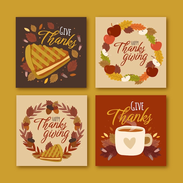 Vecteur gratuit collection de messages instagram pour thanksgiving dessinés à la main