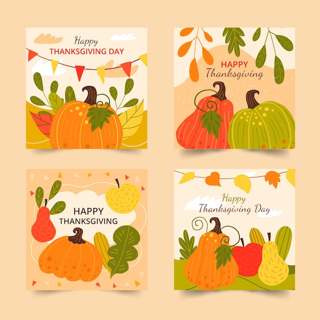 Vecteur gratuit collection de messages instagram pour thanksgiving dessinés à la main