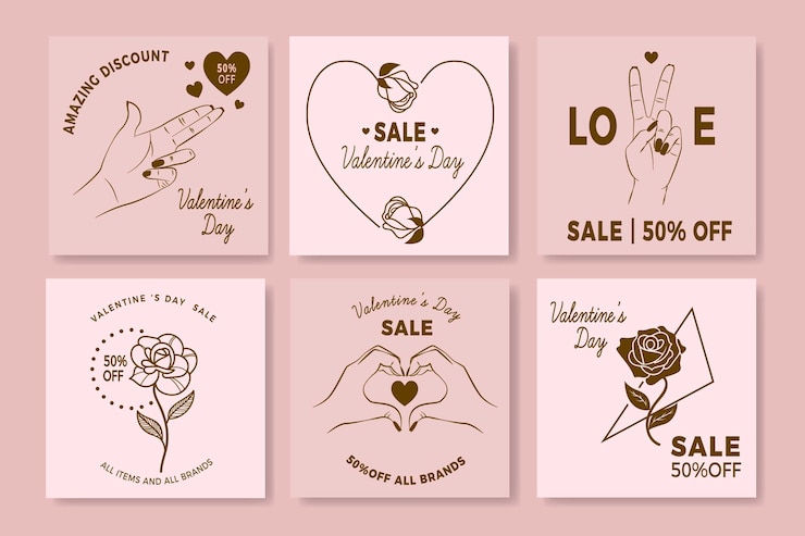 Vecteur gratuit collection de messages instagram pour la vente de la saint-valentin