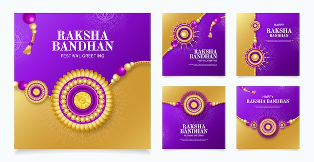 Vecteur gratuit collection de messages instagram réalistes pour la célébration de raksha bandhan