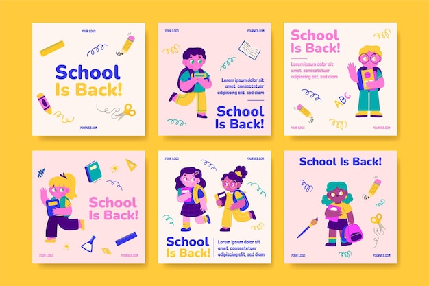 Collection De Messages Instagram De Retour à L'école Dessinée à La Main