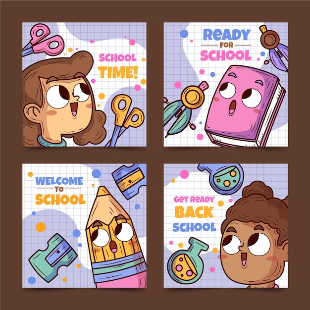 Collection De Messages Instagram De Retour à L'école Dessinée à La Main