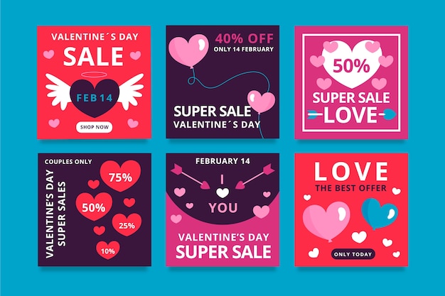 Vecteur gratuit collection de messages instagram de la saint-valentin