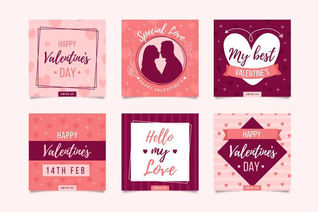 Vecteur gratuit collection de messages instagram de la saint-valentin