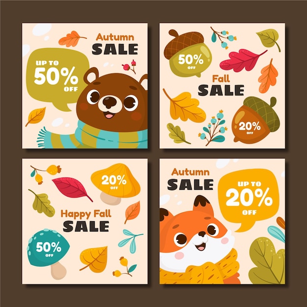 Collection De Messages Instagram De Vente D'automne De Dessin Animé