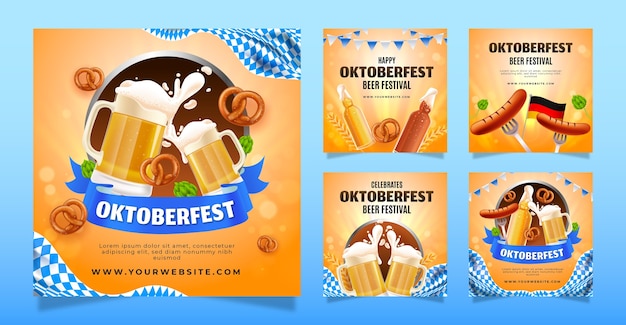 Vecteur gratuit une collection de messages réalistes sur instagram pour la célébration du festival de la bière oktoberfest