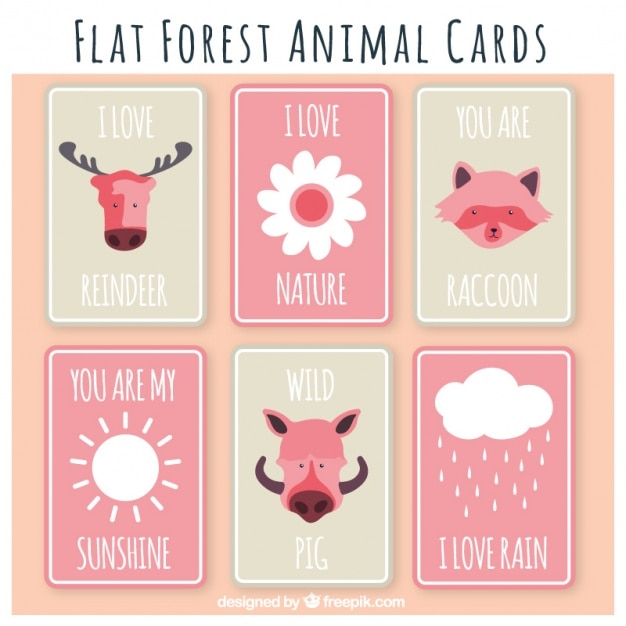 Collection Mignonne D'animaux De La Forêt Cartes En Rose