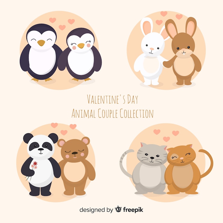 Vecteur gratuit collection mignonne de couple animal saint valentin
