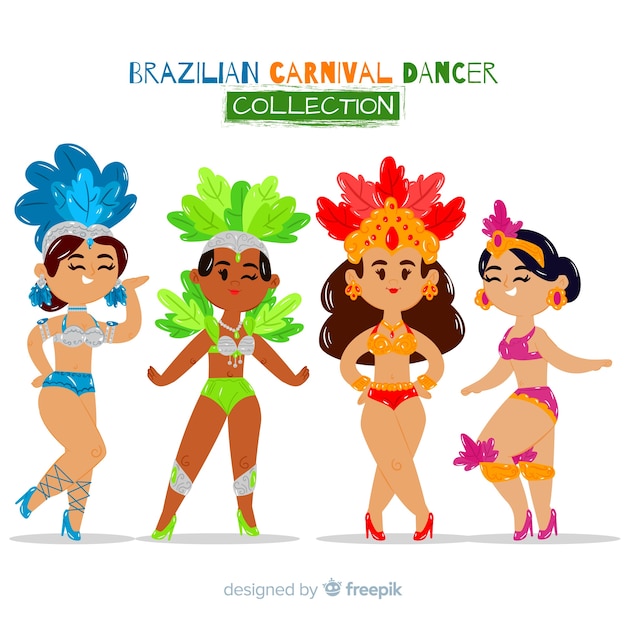 Vecteur gratuit collection mignonne de danseuses de carnaval brésilien