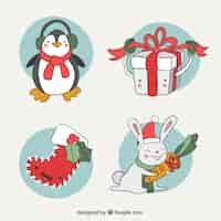 Vecteur gratuit collection mignonne de joyeux personnages dessinés à la main noël