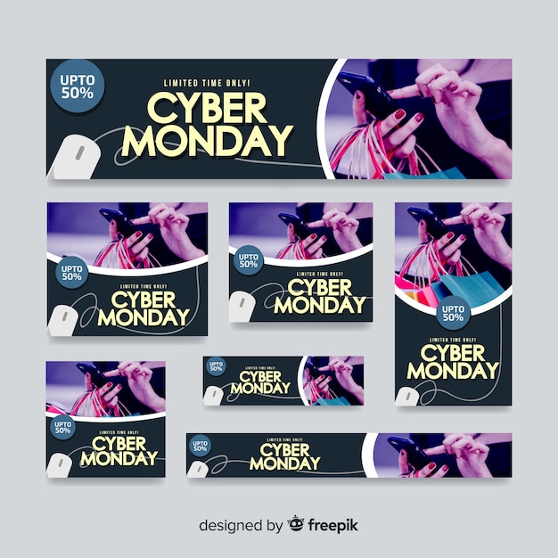 Vecteur gratuit collection de modèles de bannière cyber ​​lundi