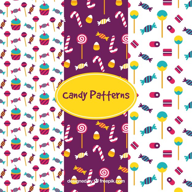 Collection de modèles de bonbons colorés dans un style plat