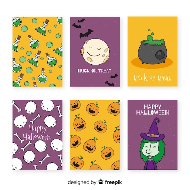 Collection De Modèles De Cartes Halloween Dessinés à La Main