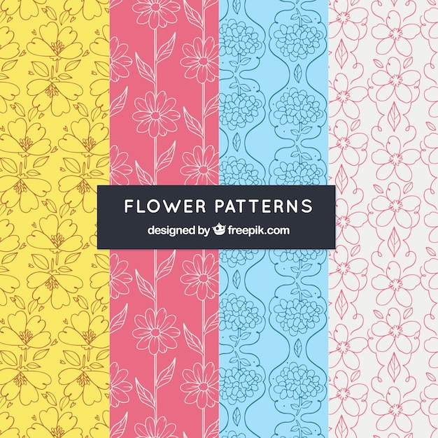 Collection De Modèles De Fleurs Dans Un Style Dessiné à La Main