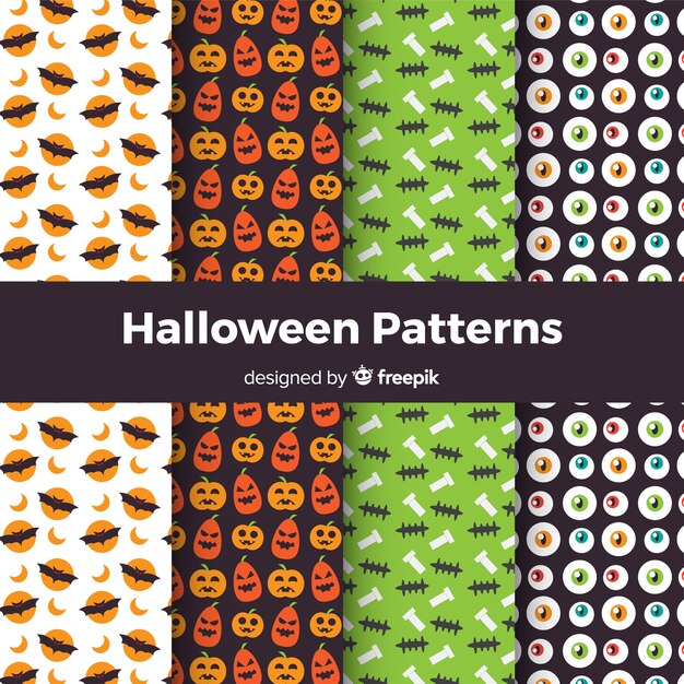 Collection de modèles de halloween colorés avec un design plat