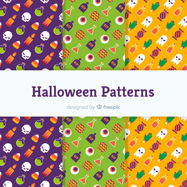 Collection De Modèles De Halloween Colorés Avec Un Design Plat