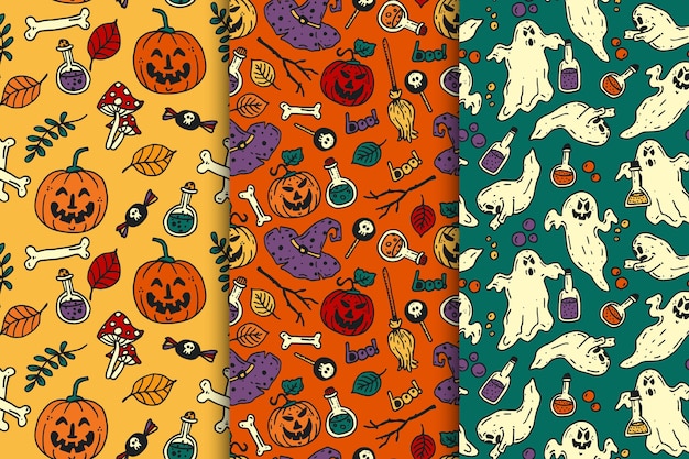 Vecteur gratuit collection de modèles d'halloween dessinés à la main