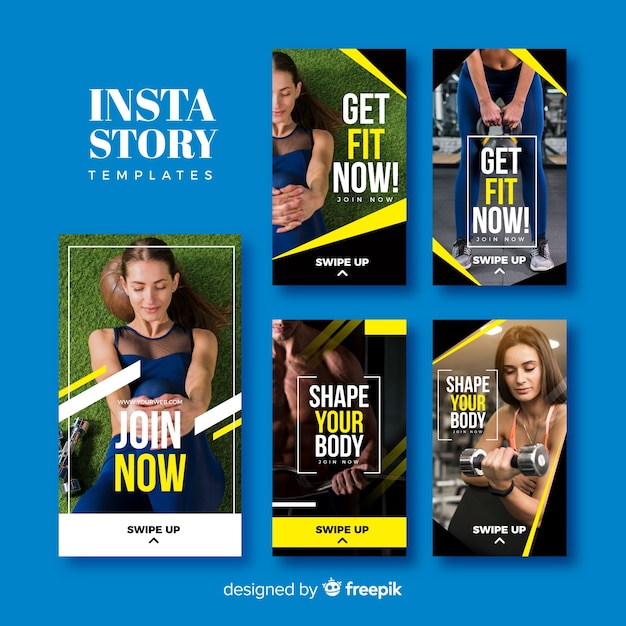 Vecteur gratuit collection de modèles d'histoires d'instagram de sport