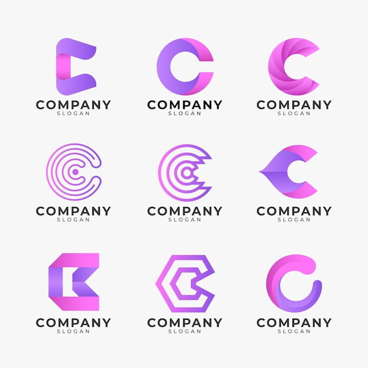 Vecteur gratuit collection de modèles de logo c dégradé de couleur