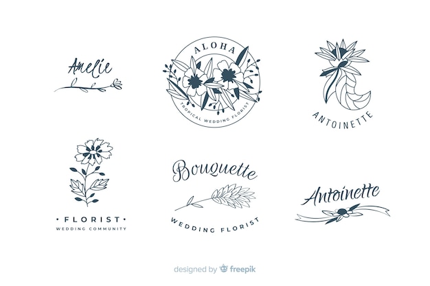 Vecteur gratuit collection de modèles de logo de fleuriste de mariage