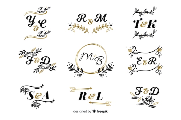 Vecteur gratuit collection de monogram de mariage ornemental