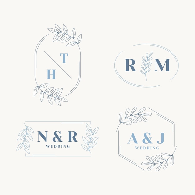 Vecteur gratuit collection de monogramme de mariage design plat