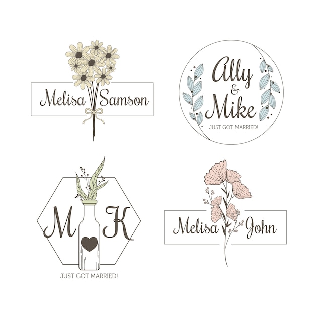 Collection De Monogrammes De Mariage Minimalistes En Couleurs Pastel