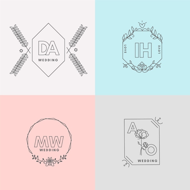 Collection De Monogrammes De Mariage Minimalistes En Couleurs Pastel